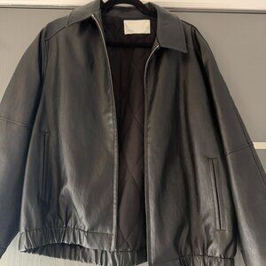 Vegan Leather Bomber Jacket - Black - Med